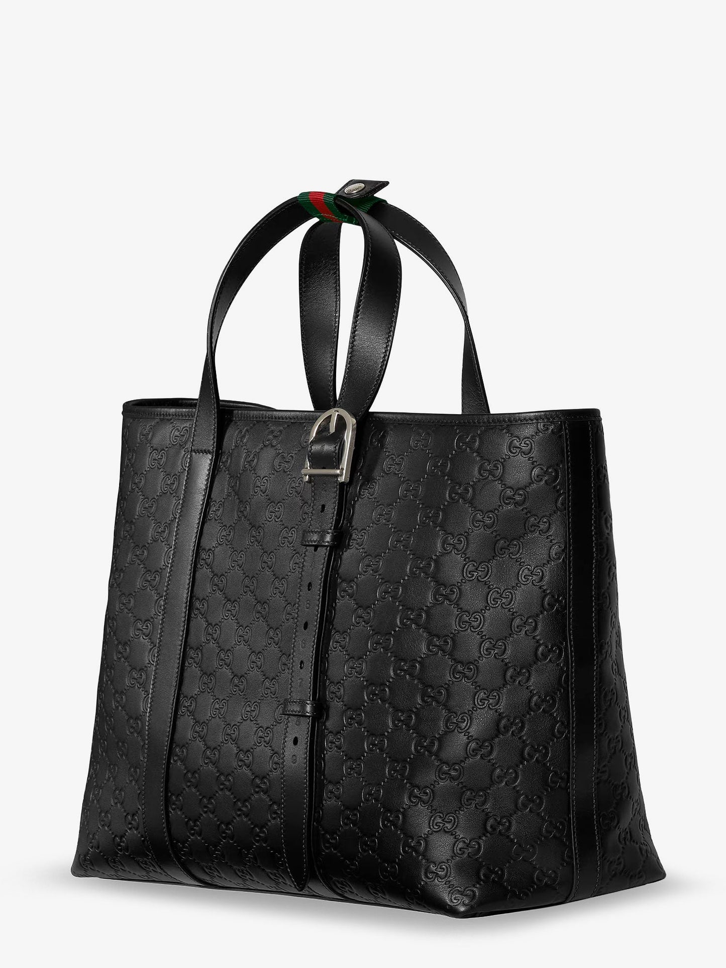 Gucci Men Gg Emblem Leather Shopping Bag With Embossed Gg Motif