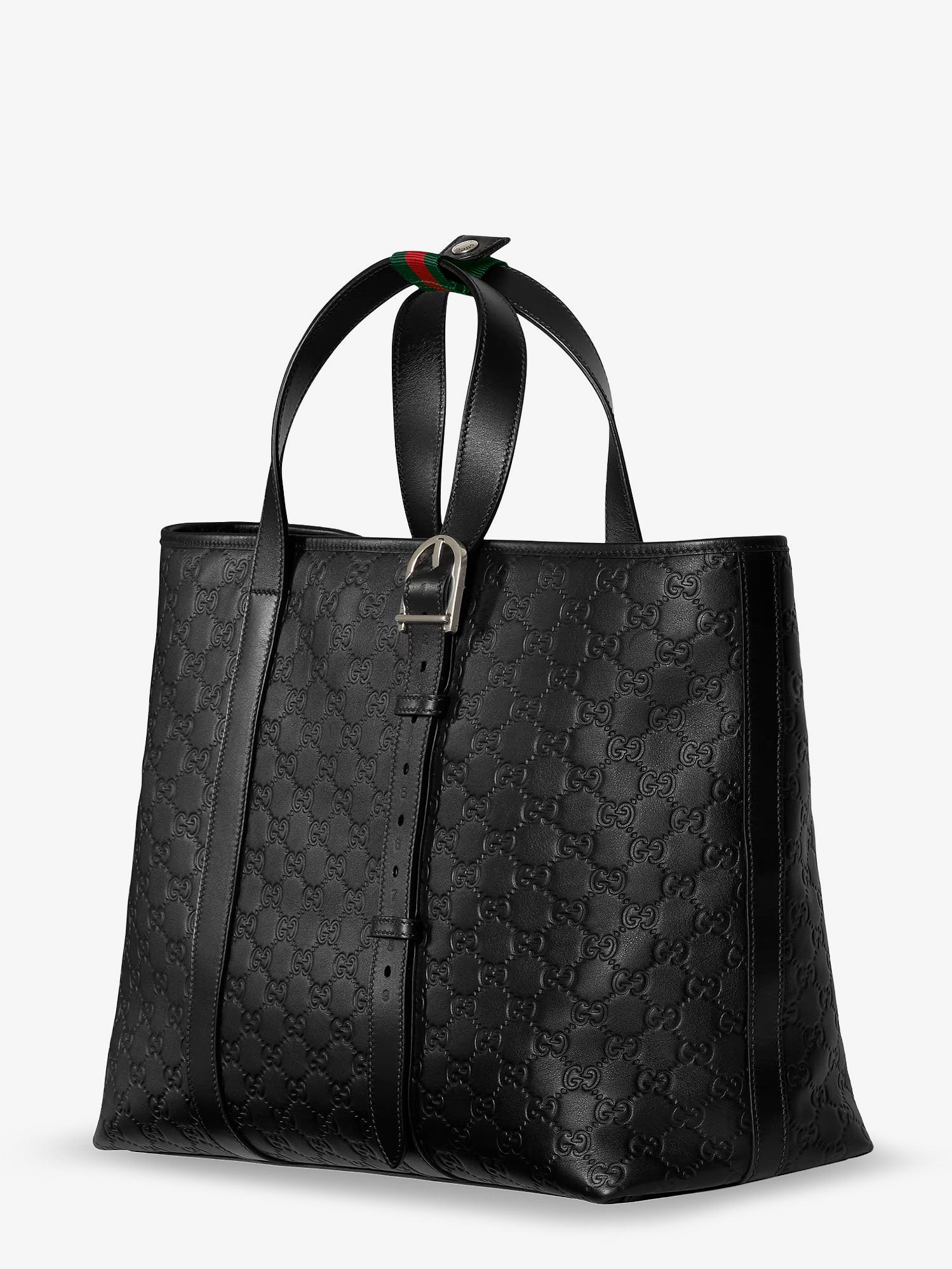 Gucci Men Gg Emblem Leather Shopping Bag With Embossed Gg Motif