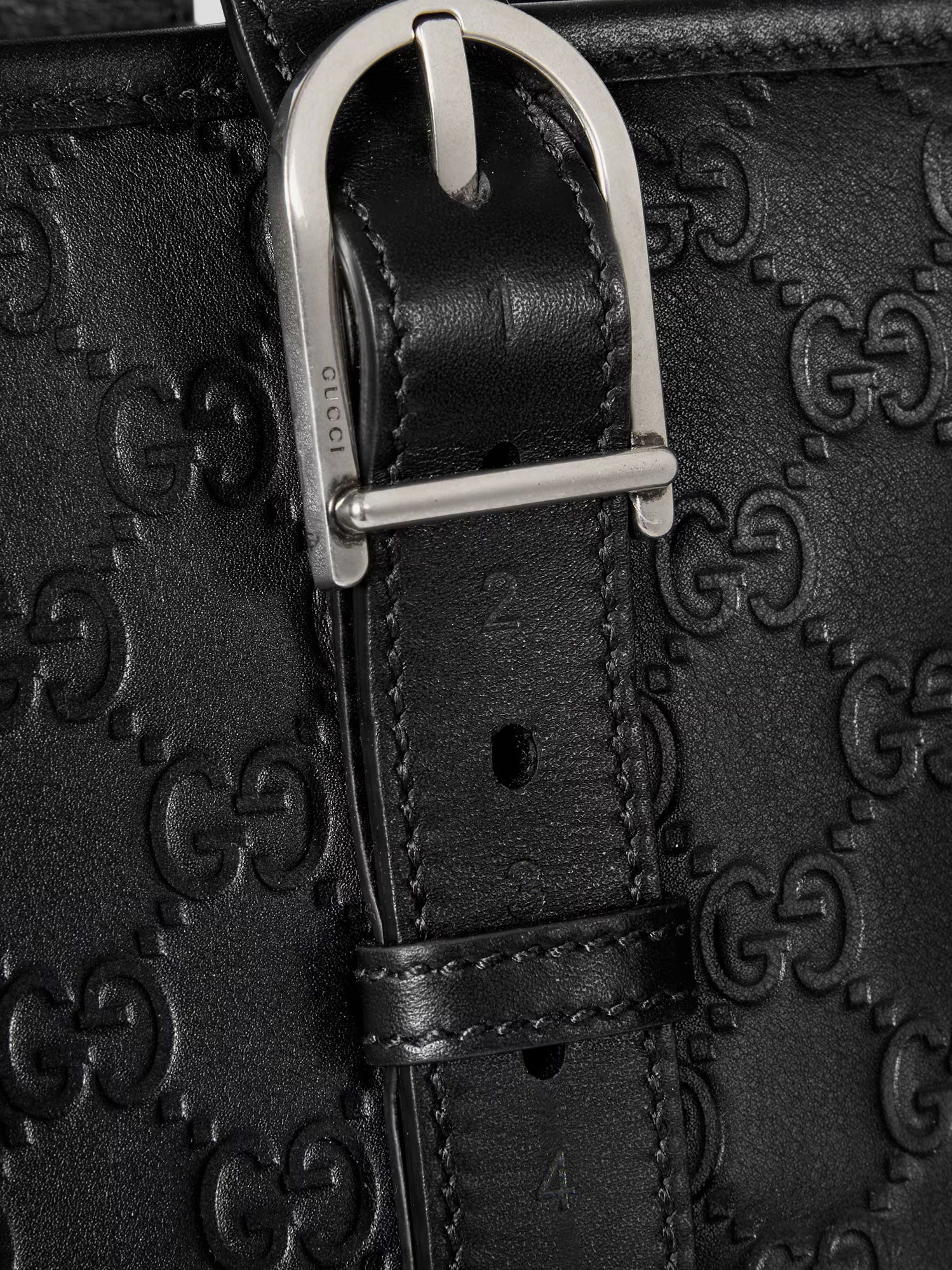 Gucci Men Gg Emblem Leather Shopping Bag With Embossed Gg Motif