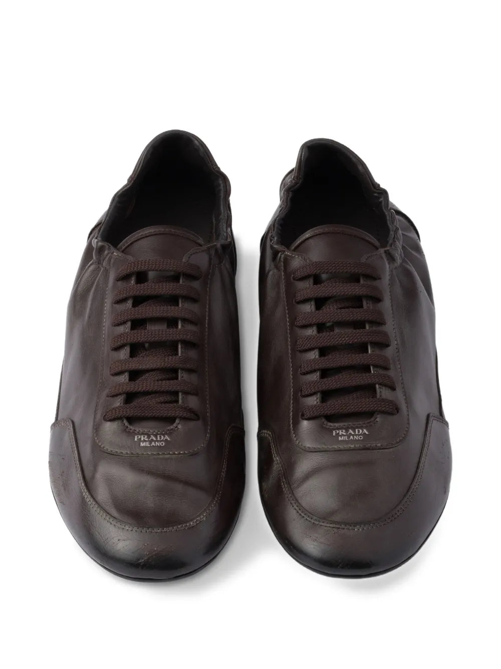 Prada Collapse Leather Lace-Up Sneakers
