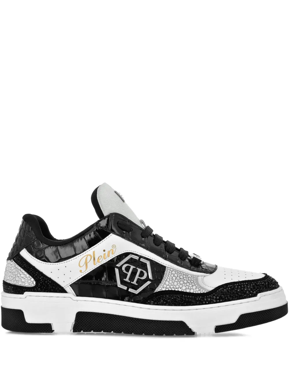 Philipp Plein Crystal-Embellished Crocodile-Effect Sneakers