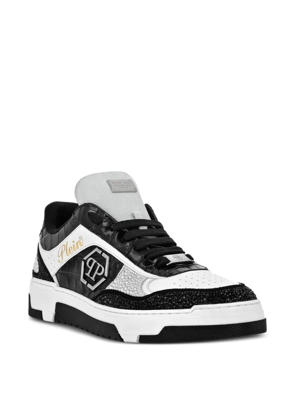 Philipp Plein Crystal-Embellished Crocodile-Effect Sneakers
