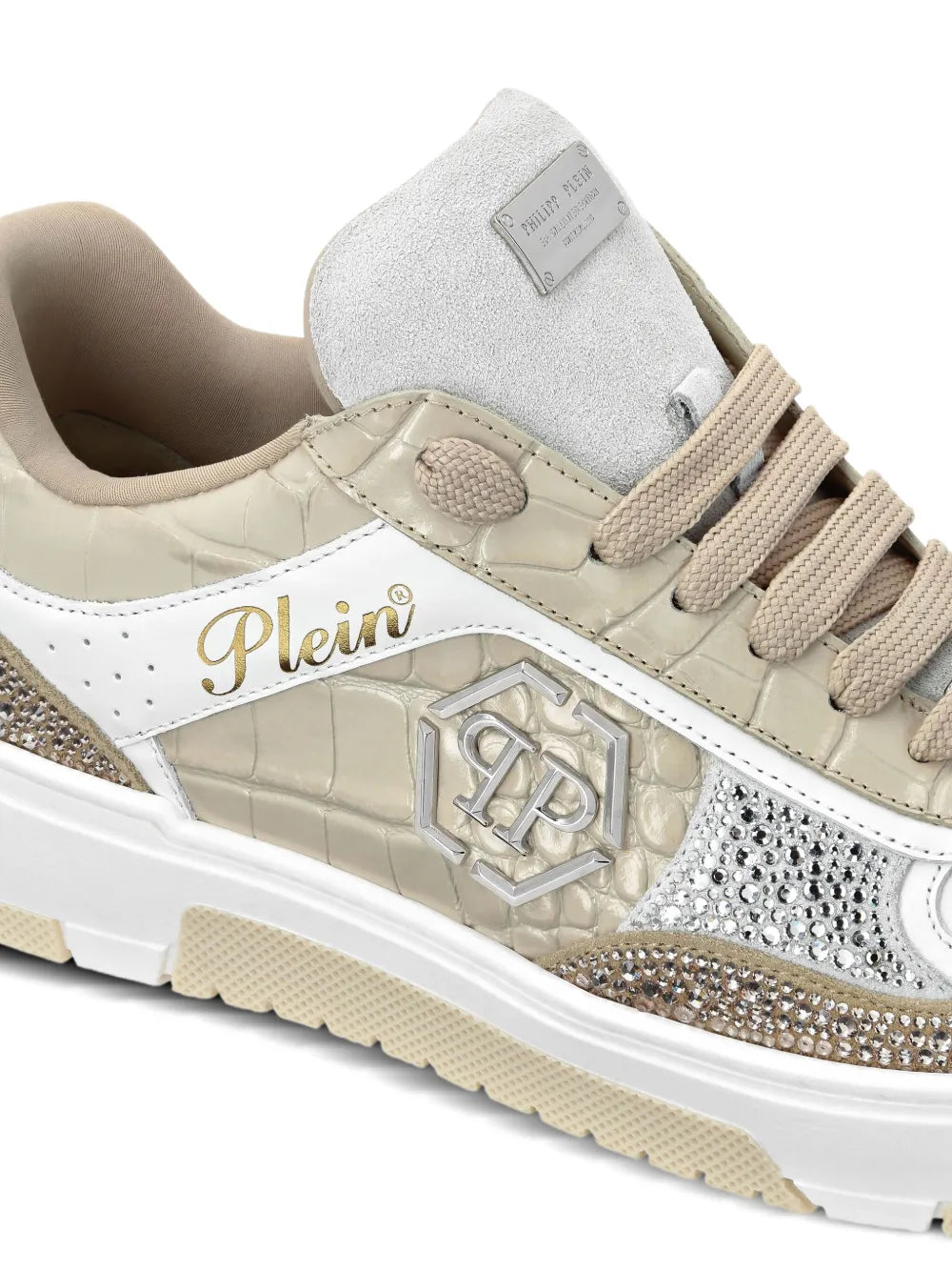 Philipp Plein Crystal-Embellished Crocodile-Effect Sneakers
