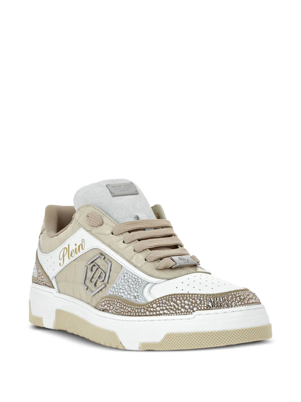Philipp Plein Crystal-Embellished Crocodile-Effect Sneakers