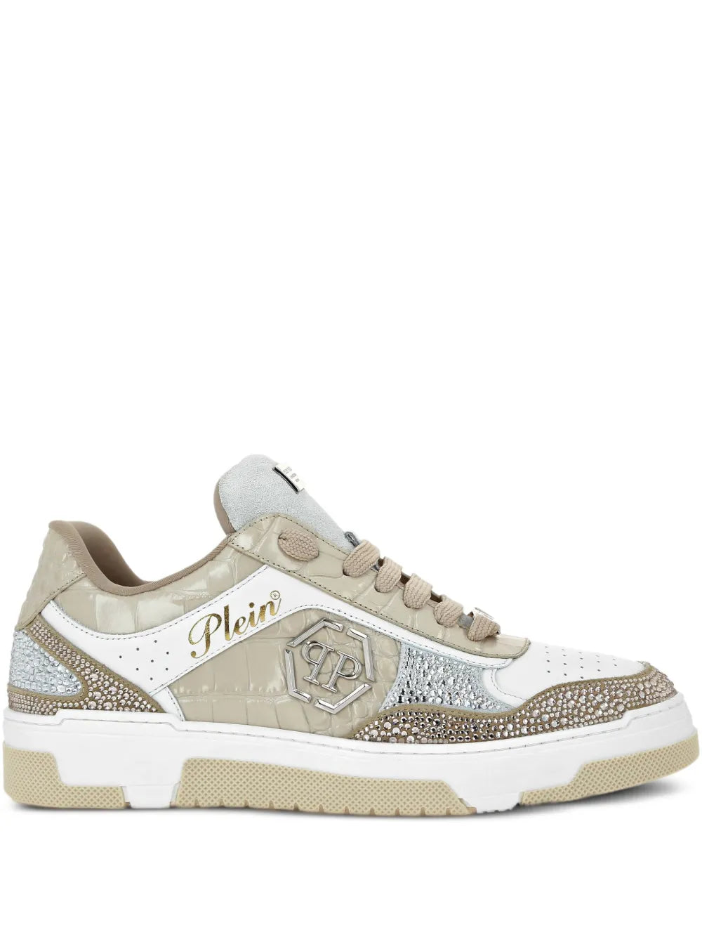 Philipp Plein Crystal-Embellished Crocodile-Effect Sneakers