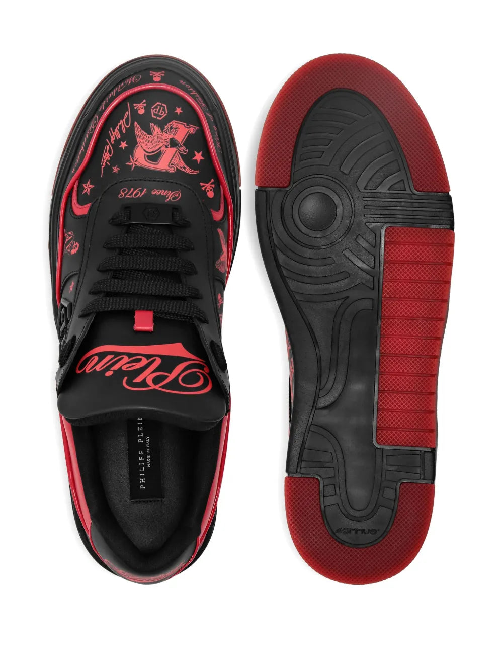 Philipp Plein Leather Tattoo-Print Sneakers