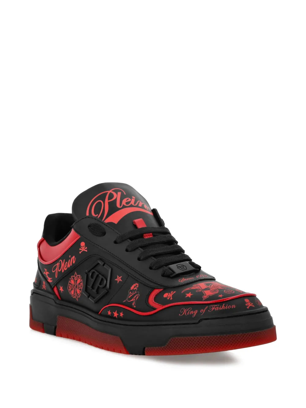 Philipp Plein Leather Tattoo-Print Sneakers