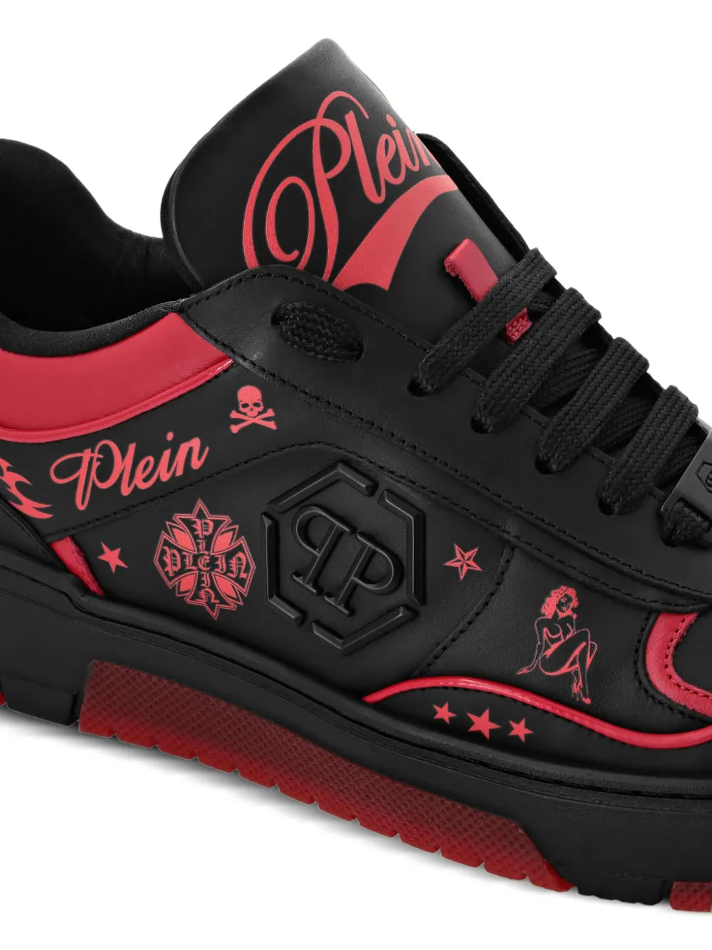 Philipp Plein Leather Tattoo-Print Sneakers