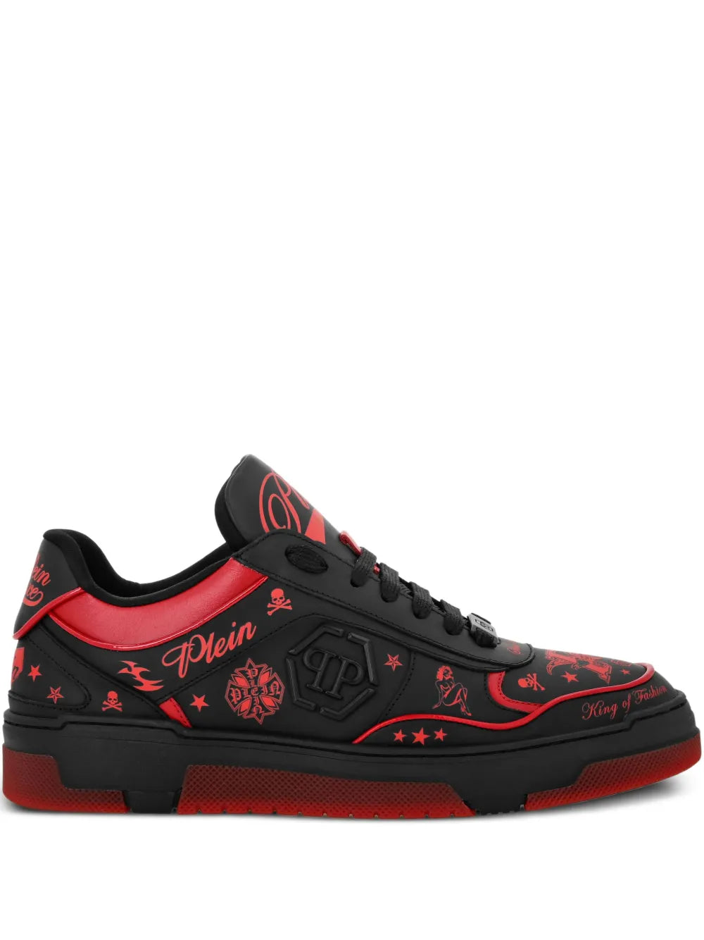 Philipp Plein Leather Tattoo-Print Sneakers