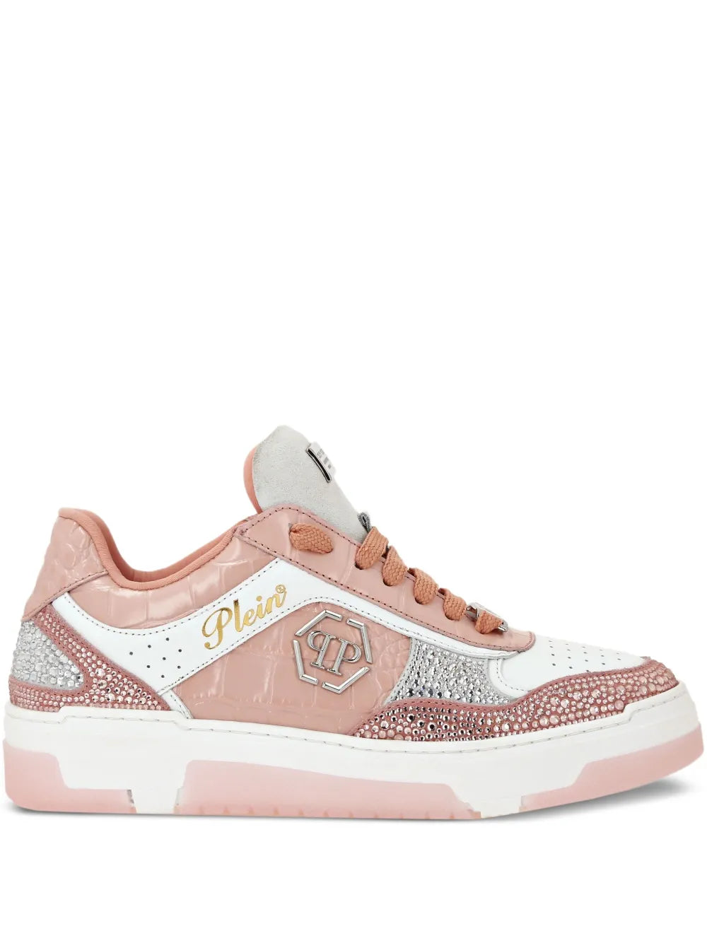 Philipp Plein Crystal-Embellished Croc-Embossed Leather Sneakers