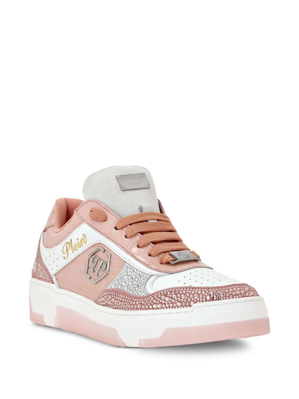 Philipp Plein Crystal-Embellished Croc-Embossed Leather Sneakers