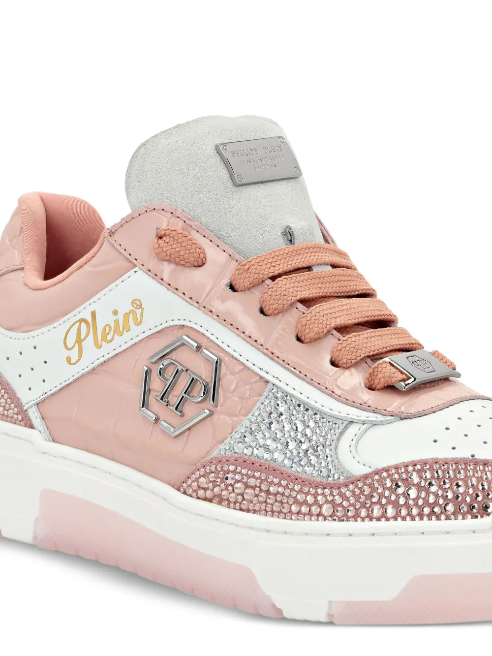 Philipp Plein Crystal-Embellished Croc-Embossed Leather Sneakers