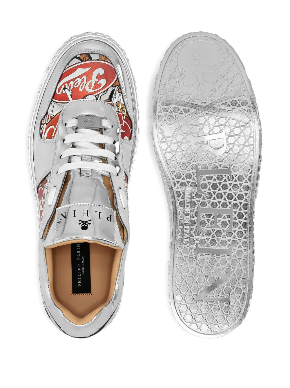 Philipp Plein Metallic Leather Eagle-Print Sneakers