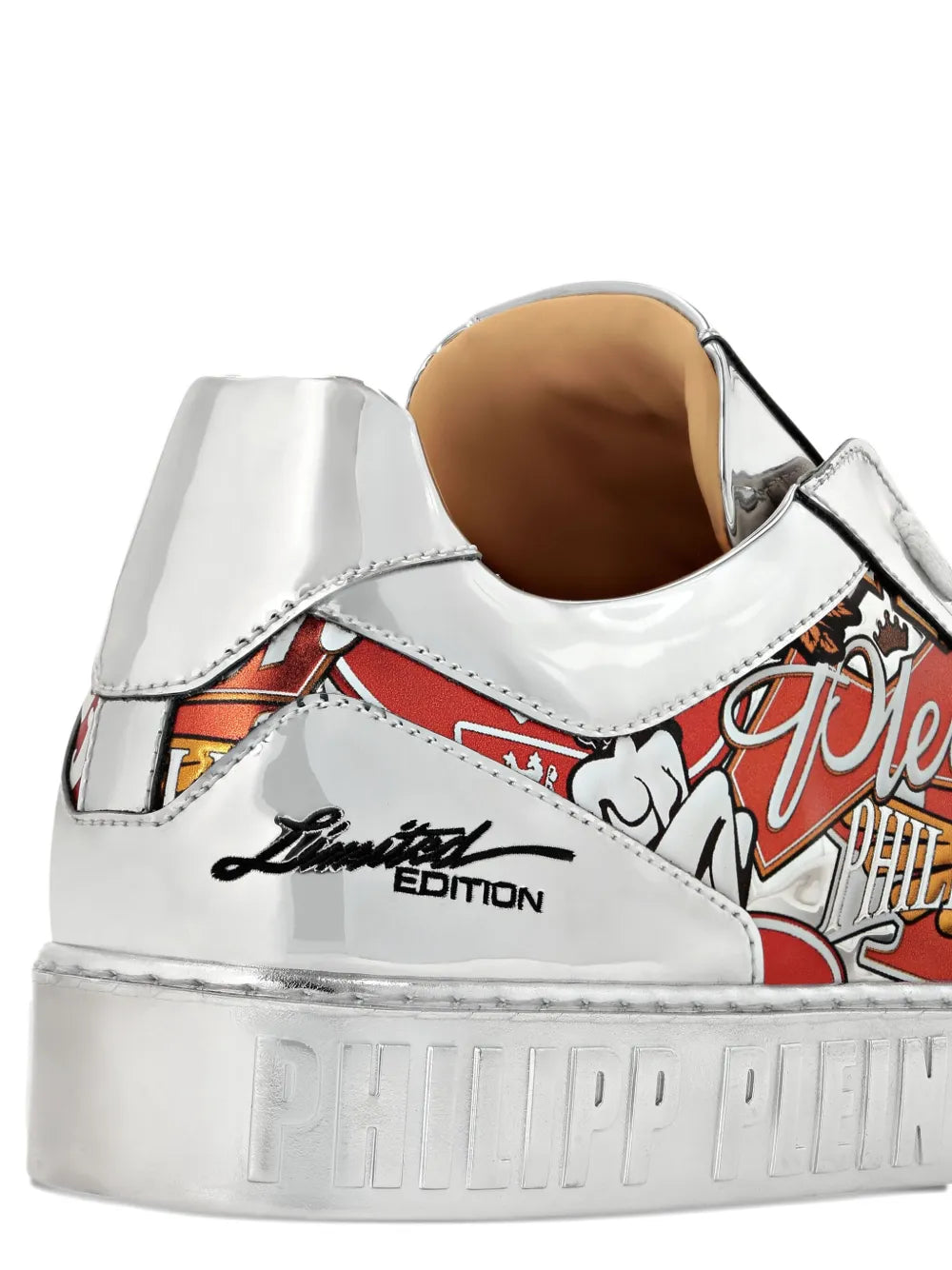 Philipp Plein Metallic Leather Eagle-Print Sneakers