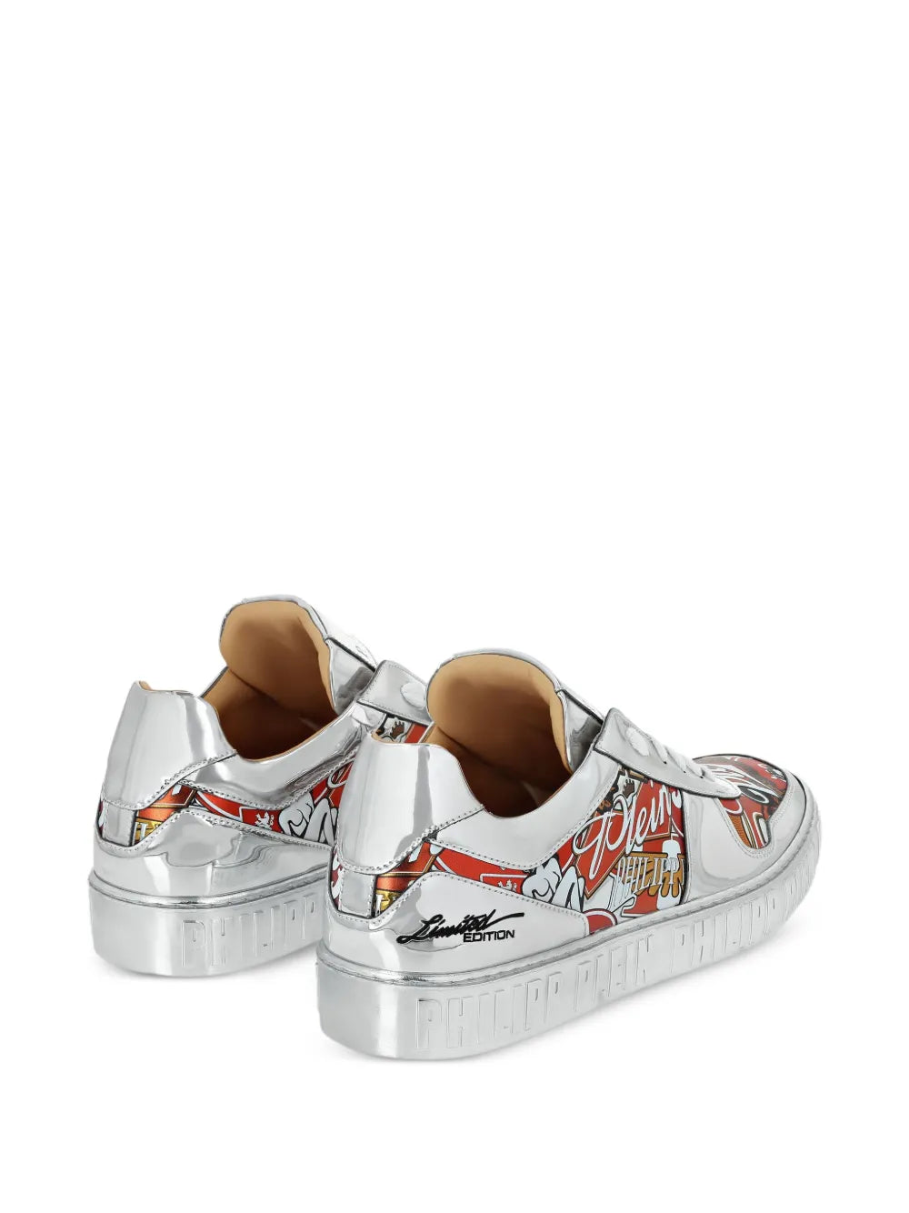 Philipp Plein Metallic Leather Eagle-Print Sneakers