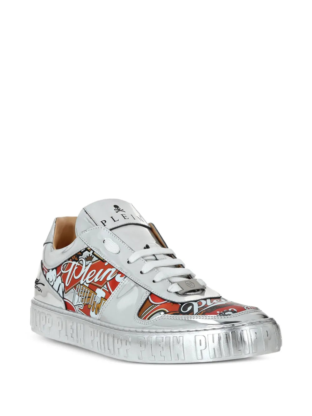 Philipp Plein Metallic Leather Eagle-Print Sneakers