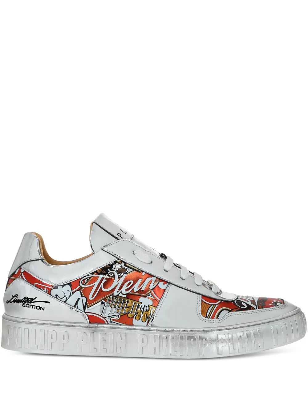 Philipp Plein Metallic Leather Eagle-Print Sneakers