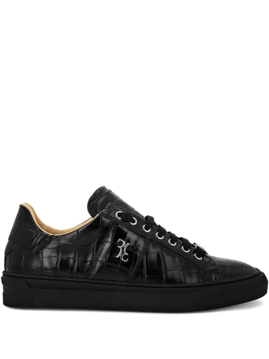 Billionaire Crocodile-Effect Leather Sneakers