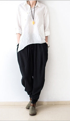 Linen Pants, Women Harem Pants black