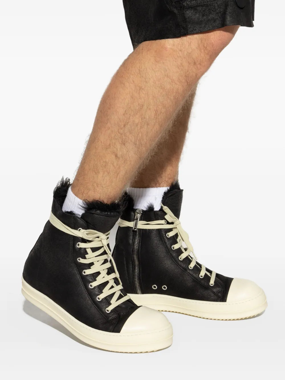 Rick Owens Shearling-Lined Lace-Up Sneakers