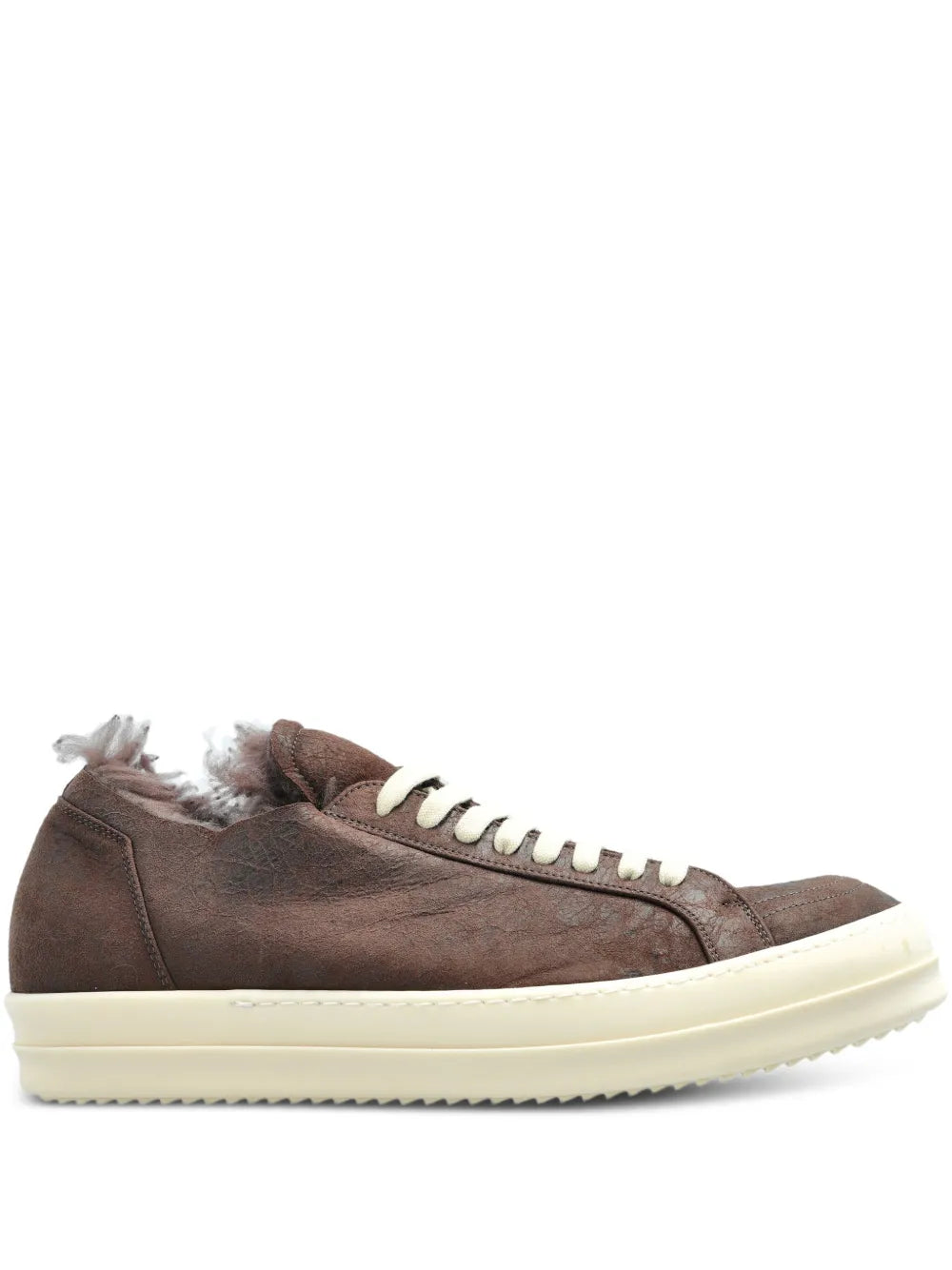 Rick Owens Shearling-Trimmed Leather Sneakers