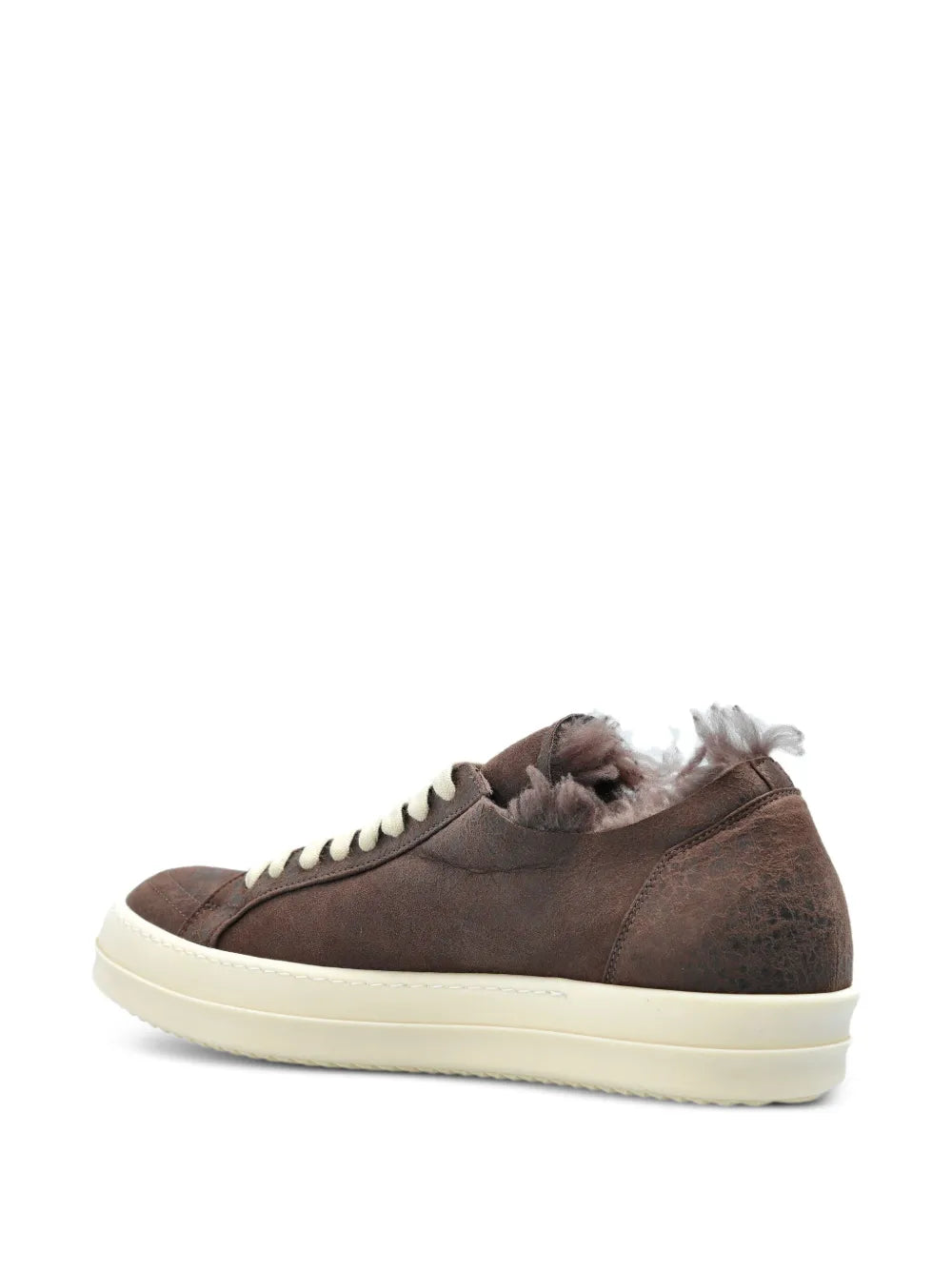 Rick Owens Shearling-Trimmed Leather Sneakers