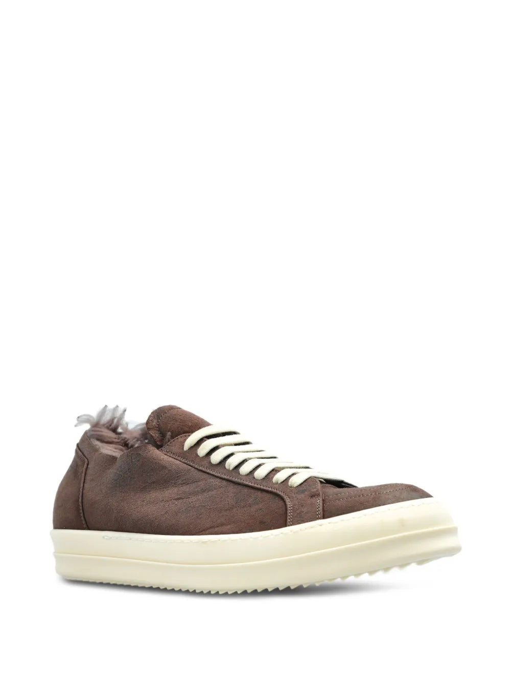 Rick Owens Shearling-Trimmed Leather Sneakers