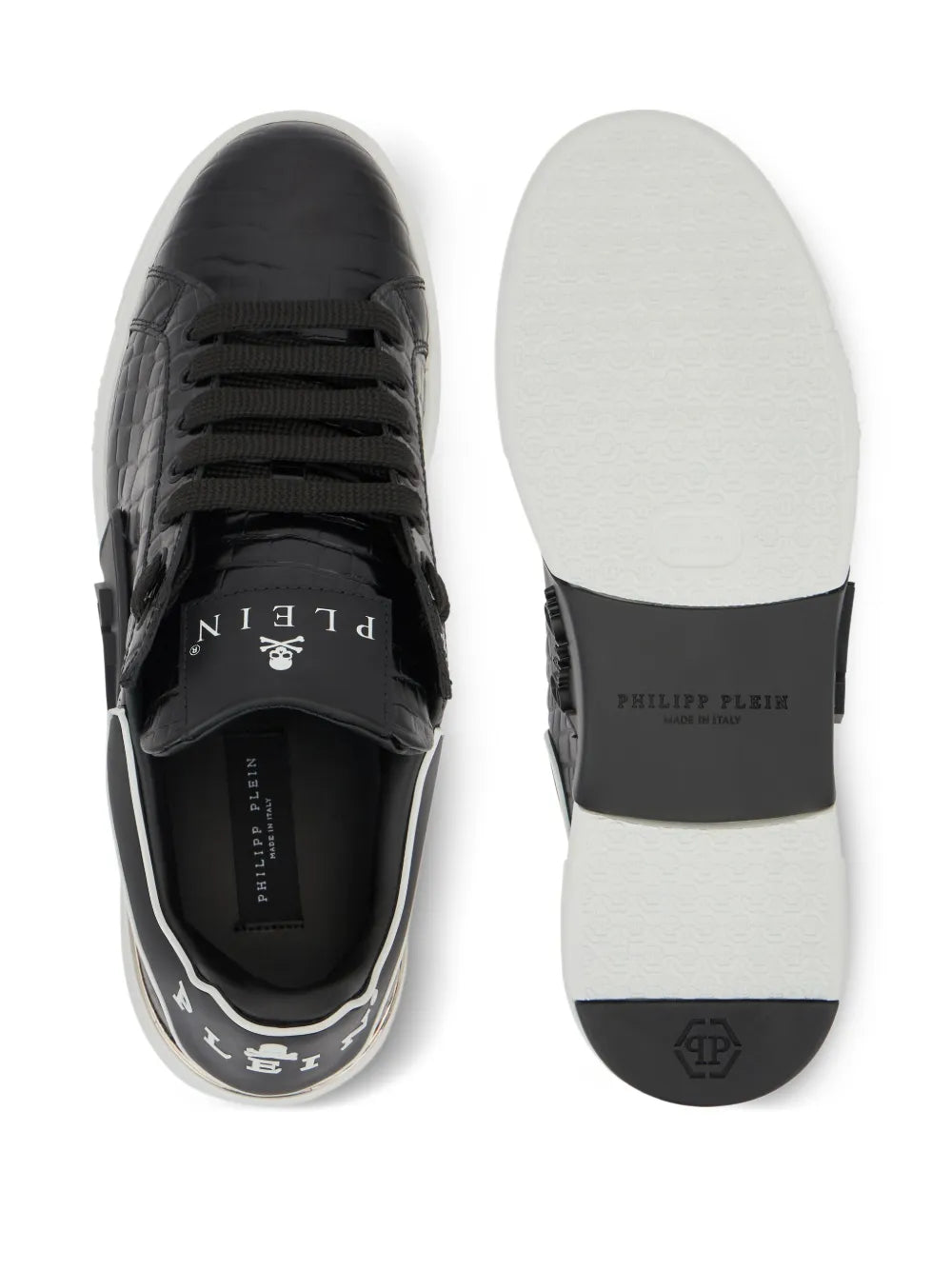 Philipp Plein Phantom Kick$ Cocco Embossed Low-Top Sneakers