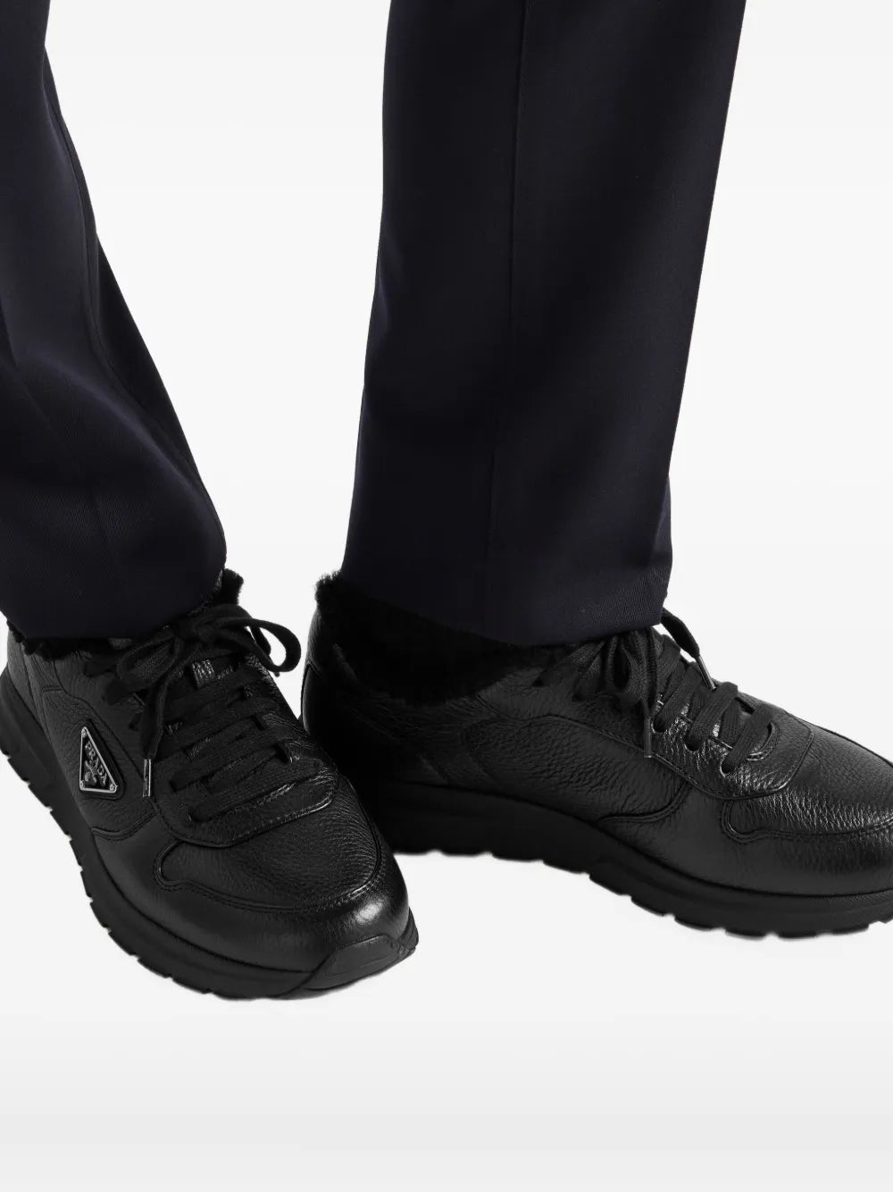 Prada Prax Shearling-Lining Logo Leather Sneakers