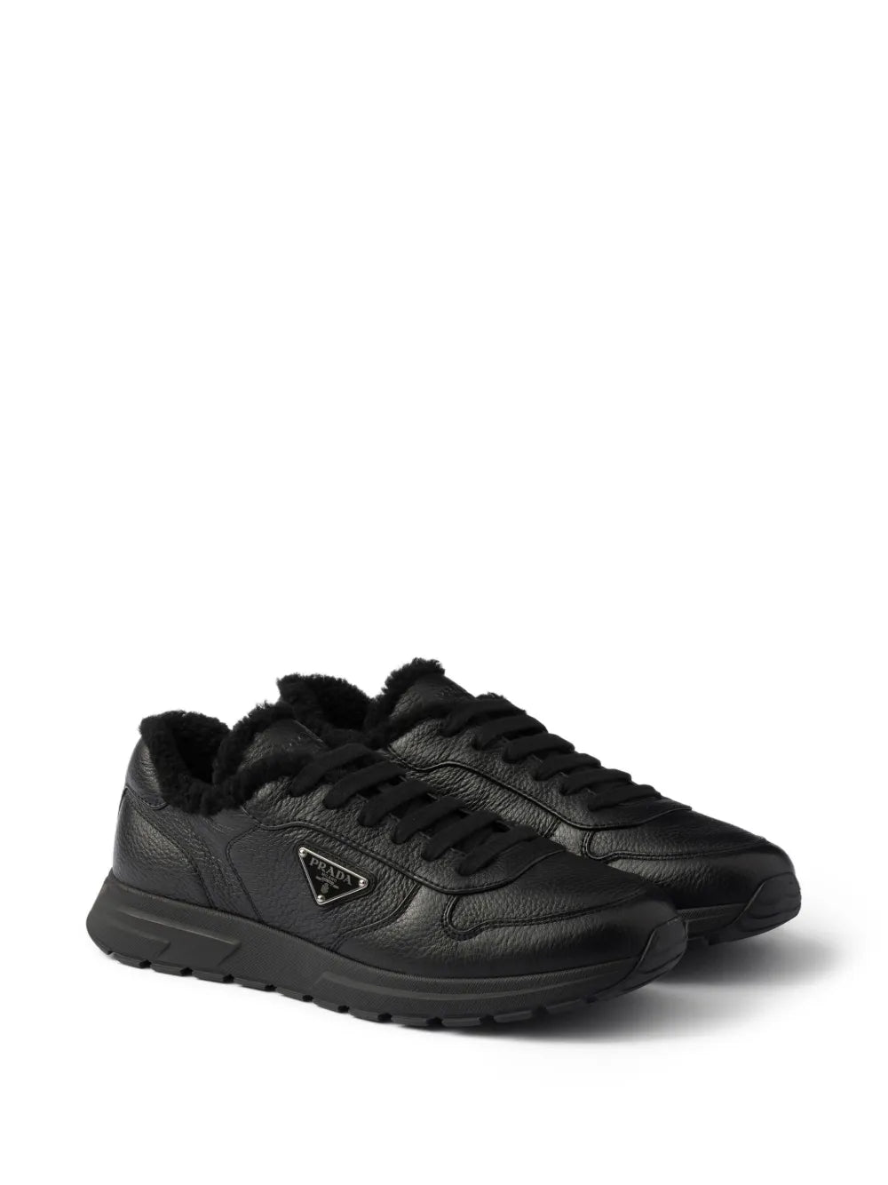 Prada Prax Shearling-Lining Logo Leather Sneakers
