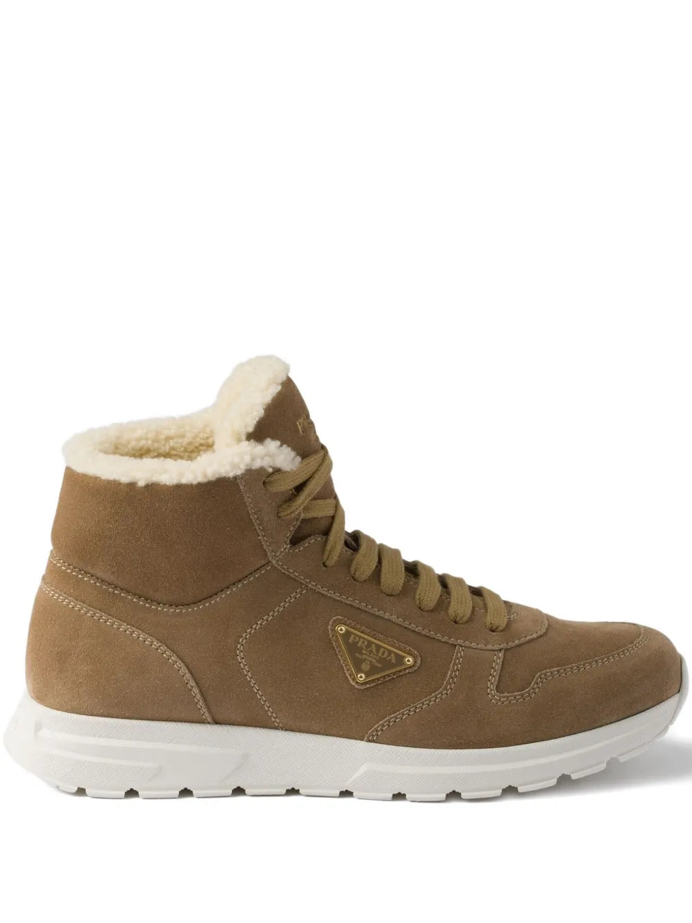 Prada Shearling Triangle-Logo High-Top Sneakers