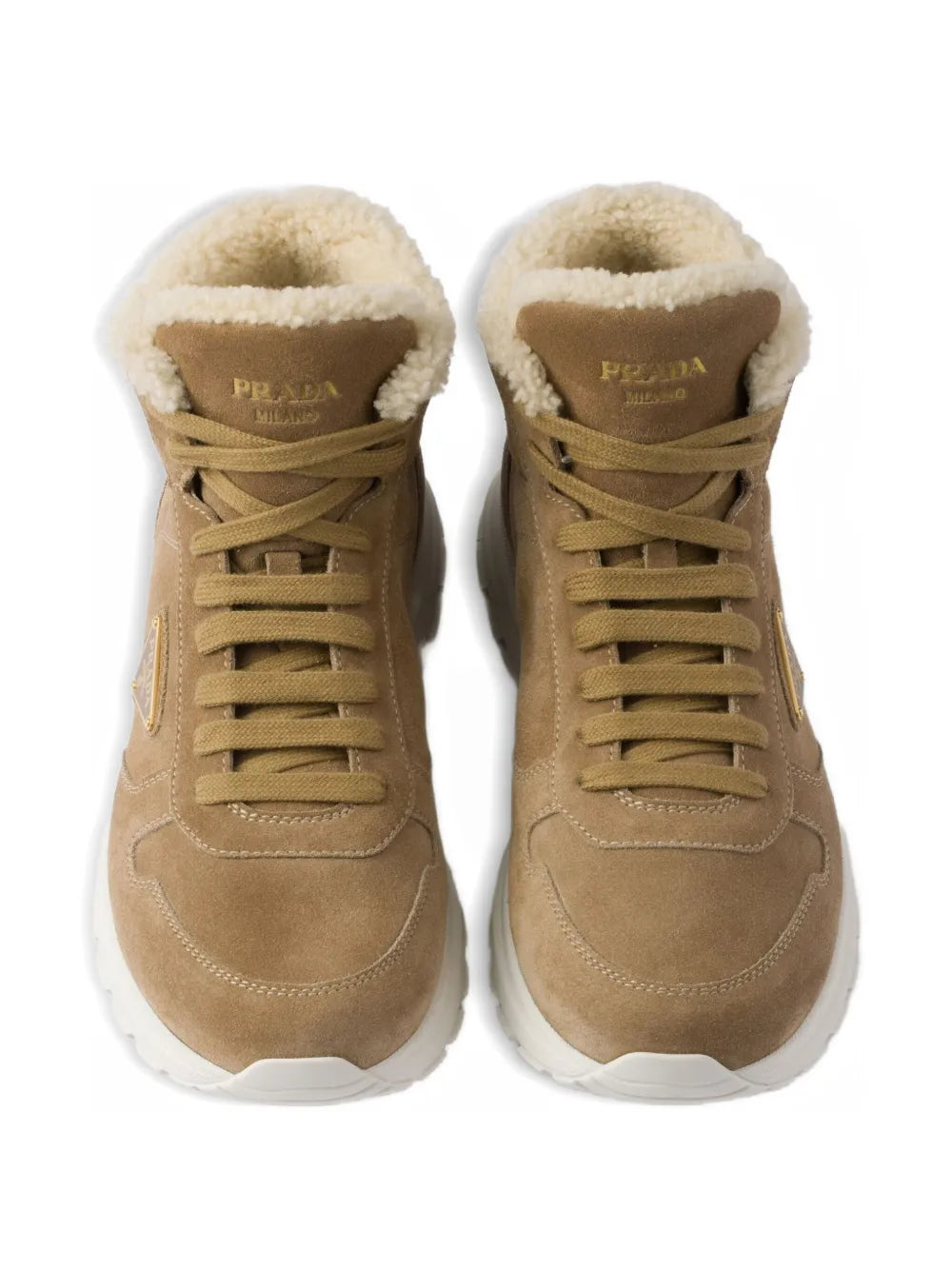 Prada Shearling Triangle-Logo High-Top Sneakers