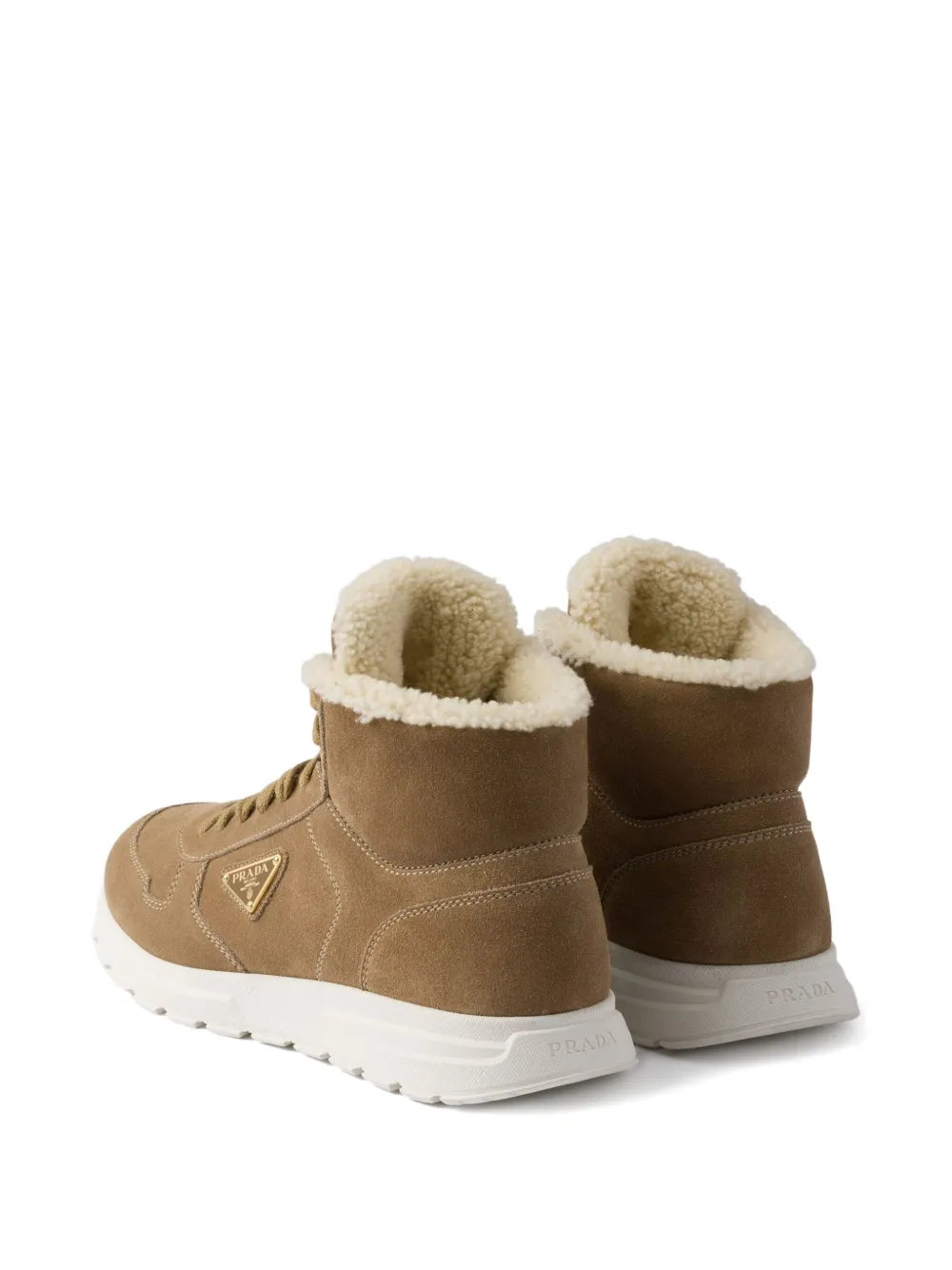 Prada Shearling Triangle-Logo High-Top Sneakers