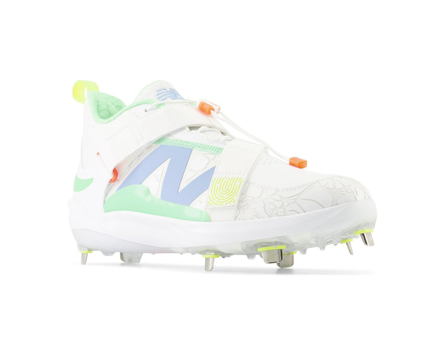 Men's New Balance FuelCell Lindor v2 Metal Baseball Cleats Optic White/Neon Dragonfly