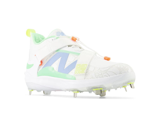 Men's New Balance FuelCell Lindor v2 Metal Baseball Cleats Optic White/Neon Dragonfly
