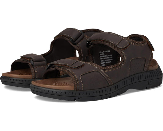 Men's Nunn Bush Laguna 3 Strap River Sandal Lightweight Adjustable and Comfortable Brown