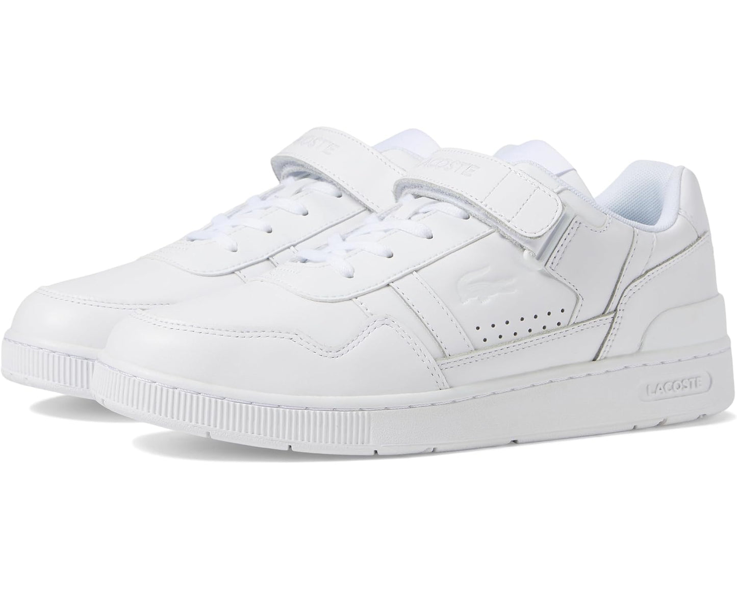 Men's Lacoste T-Clip Velcro Leather Sneakers White/White