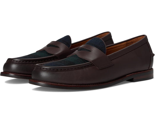 Men's Polo Ralph Lauren Alston Leather & Plaid Wool Penny Loafers Dark Brown/Blackwatch