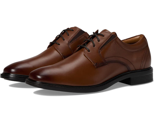 Men's Nunn Bush Stark Plain Toe Oxford Leather Business Formal Derby Dress Casual Lace-Up Cognac