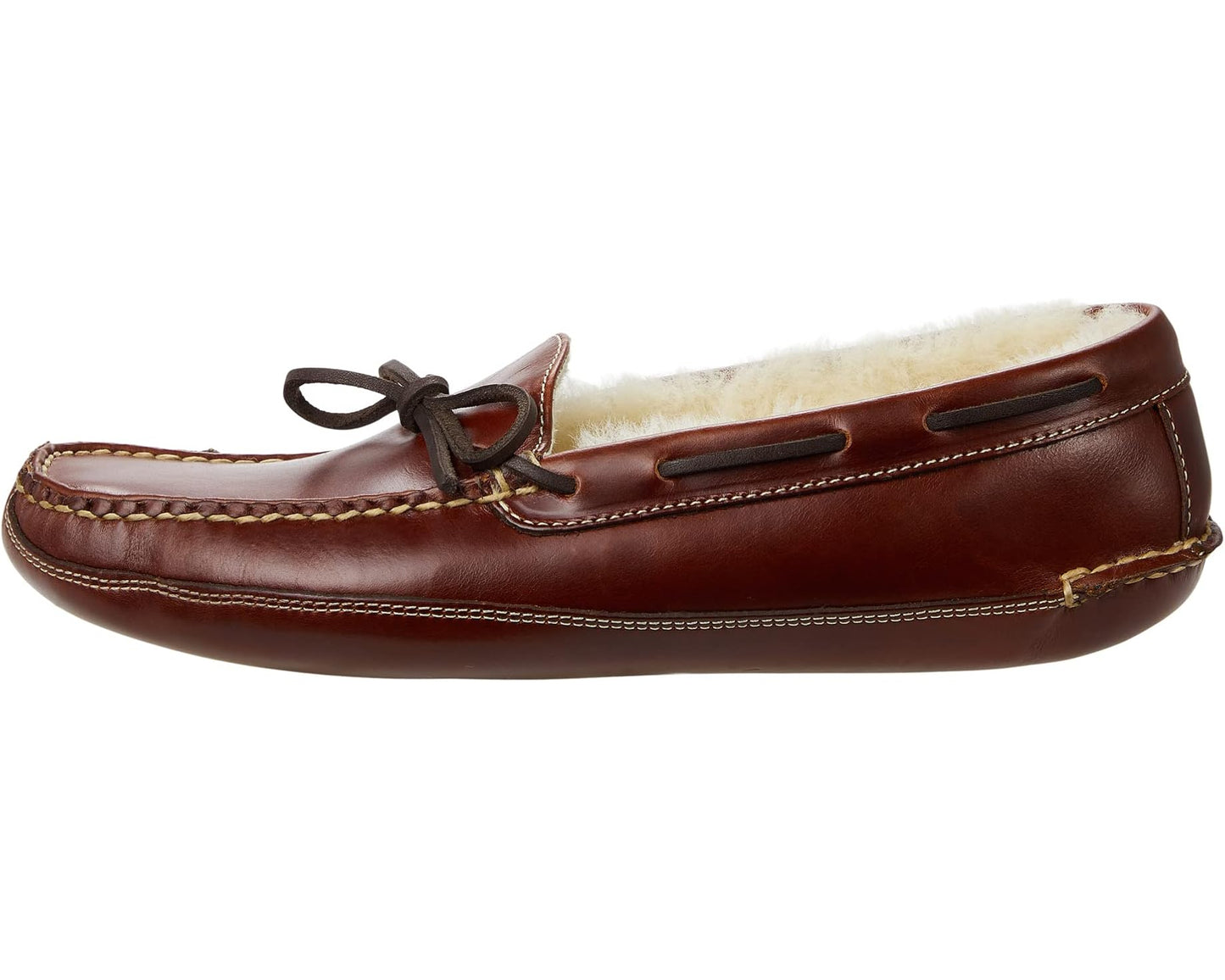 Men's L.L.Bean Leather Double-Sole Slippers Shearling Lined Brown