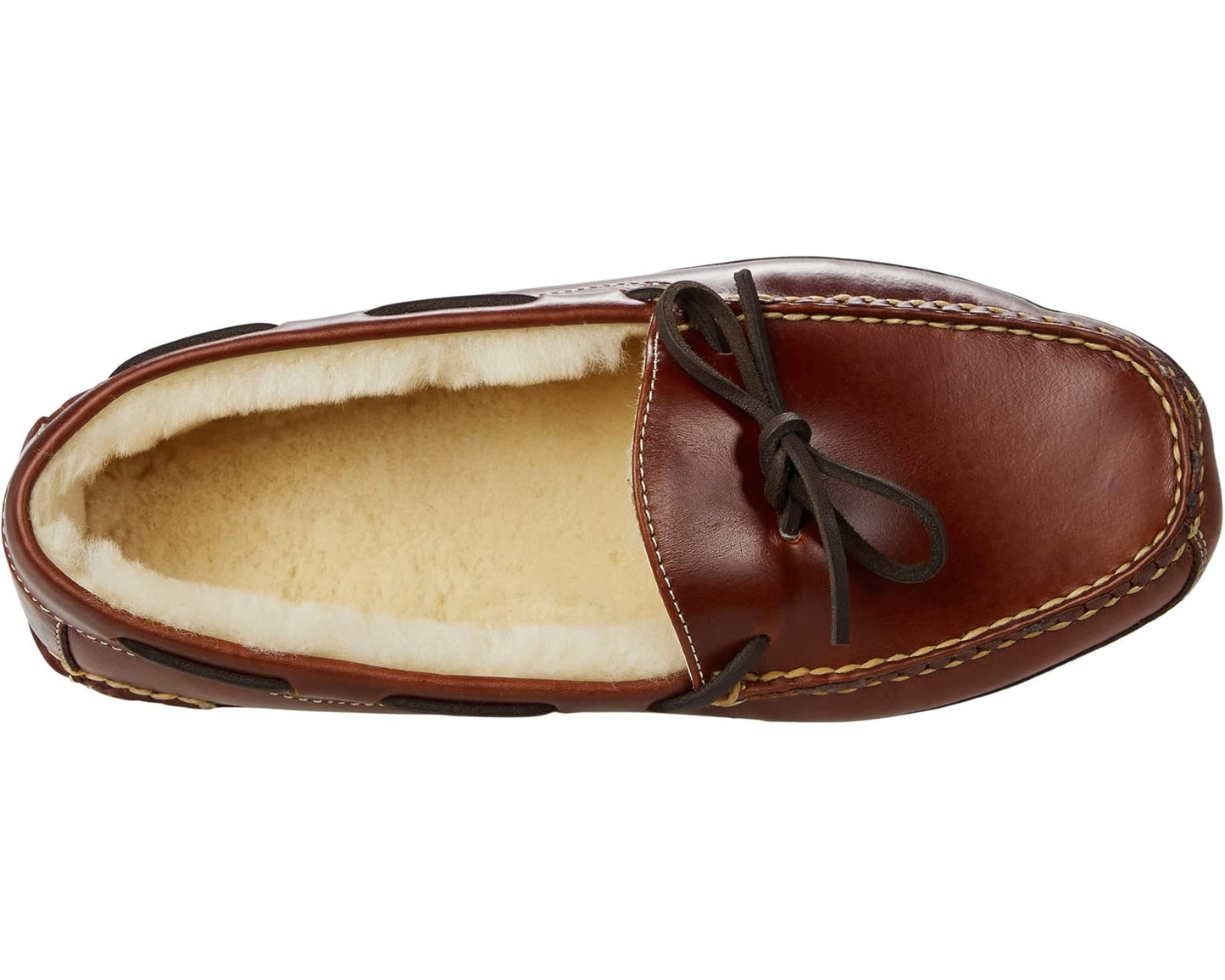 Men's L.L.Bean Leather Double-Sole Slippers Shearling Lined Brown