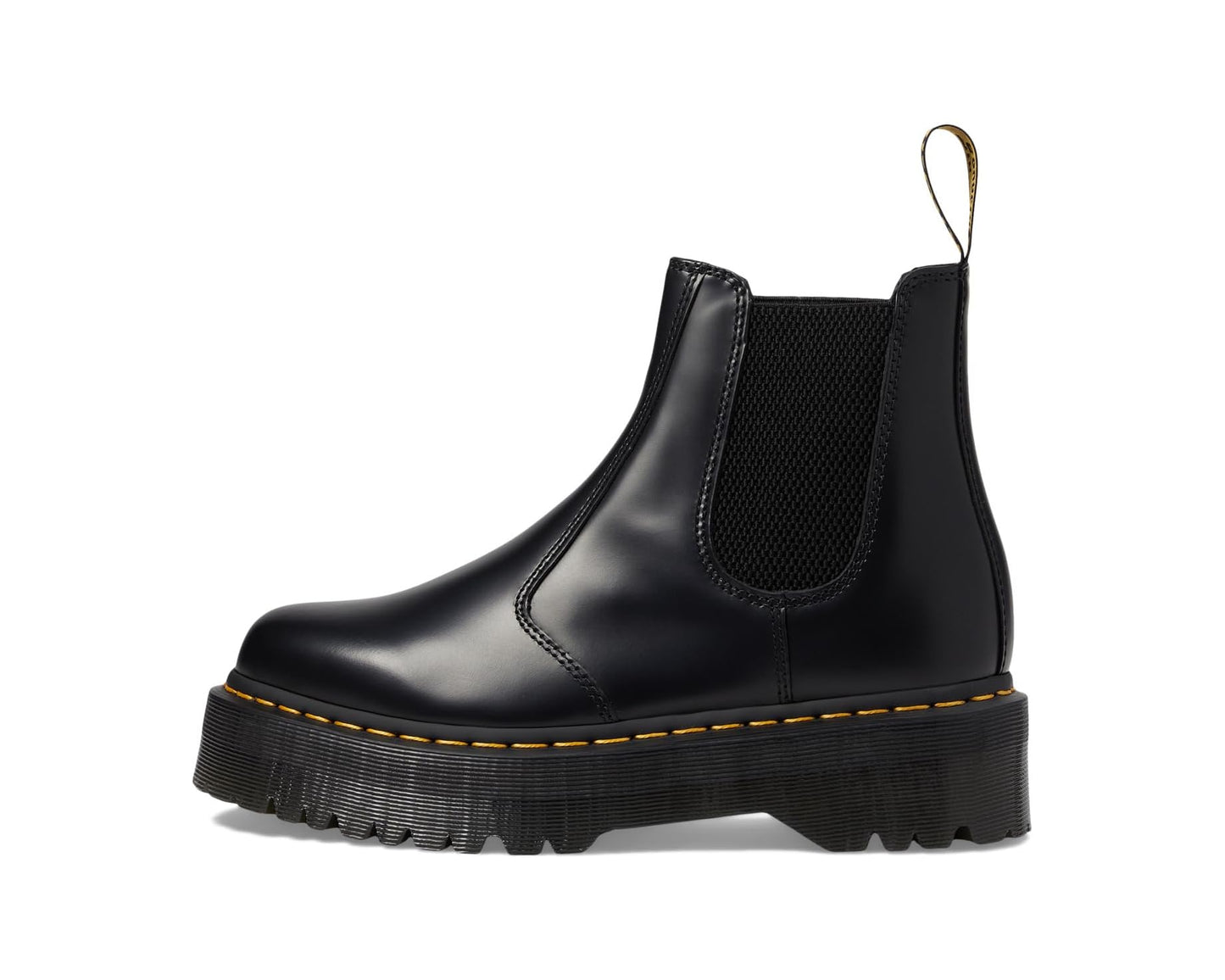 Unisex Dr. Martens 2976 Quad Smooth Leather Platform Chelsea Boots Black Polished Smooth