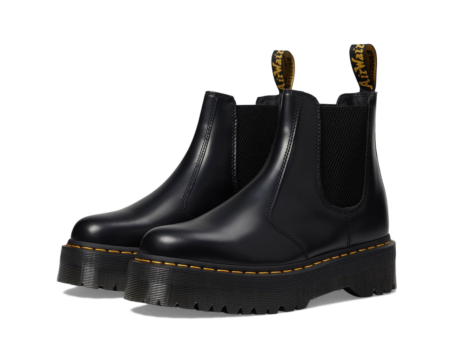 Unisex Dr. Martens 2976 Quad Smooth Leather Platform Chelsea Boots Black Polished Smooth