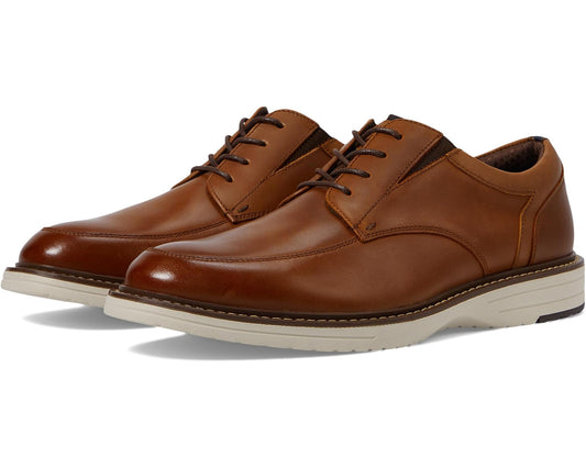 Men's Nunn Bush Griff Moccasin Toe Oxford Lightweight and Comfortable for All Occasions Leather Lace Up Cognac
