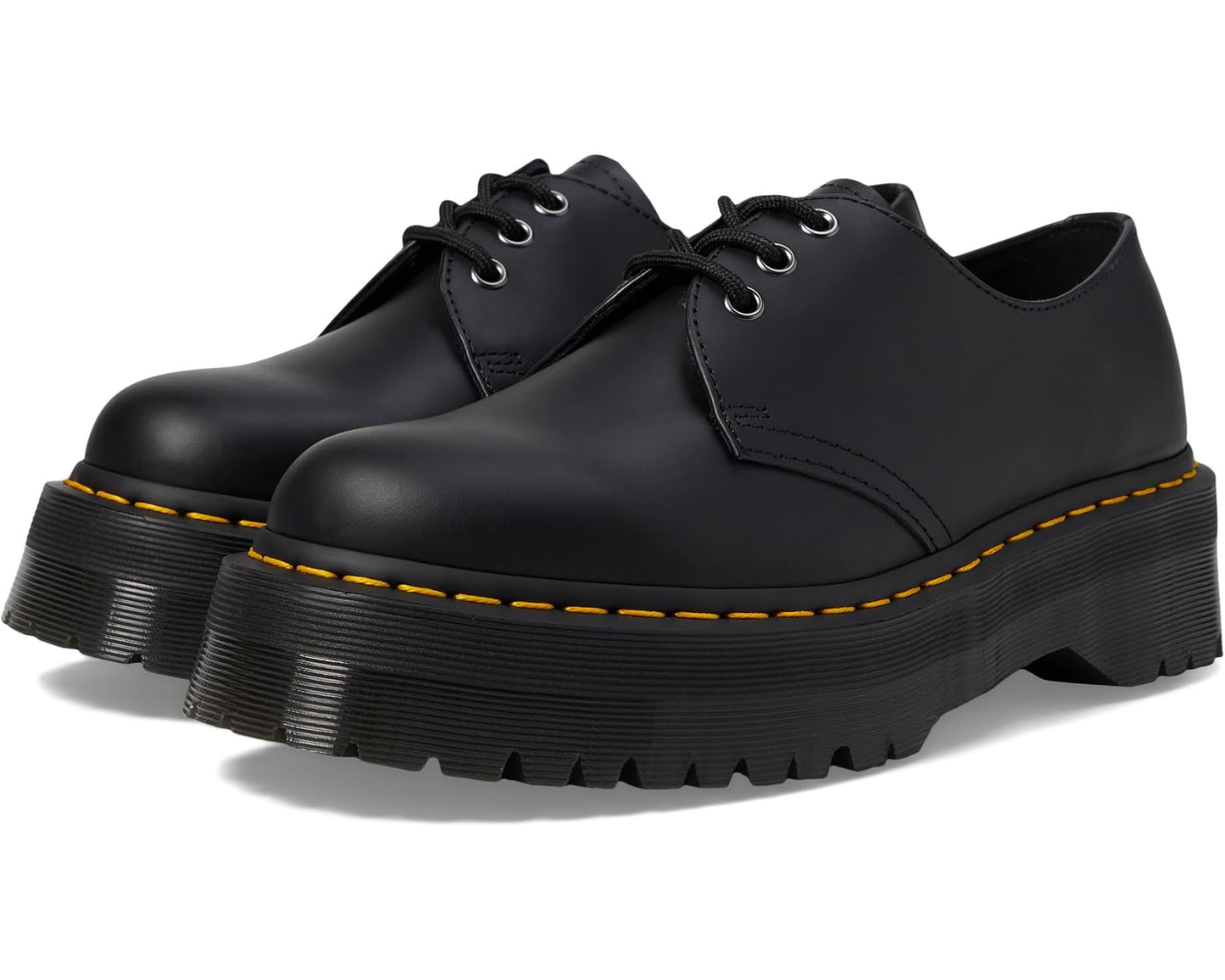 Unisex Dr. Martens 1461 Quad Smooth Leather Platform Shoes Black Polished Smooth