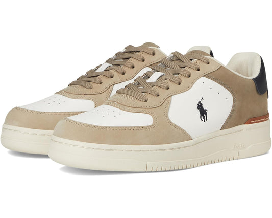 Men's Polo Ralph Lauren Masters Court Nubuck & Leather Sneakers Deckwash White/Tonal Milkshake