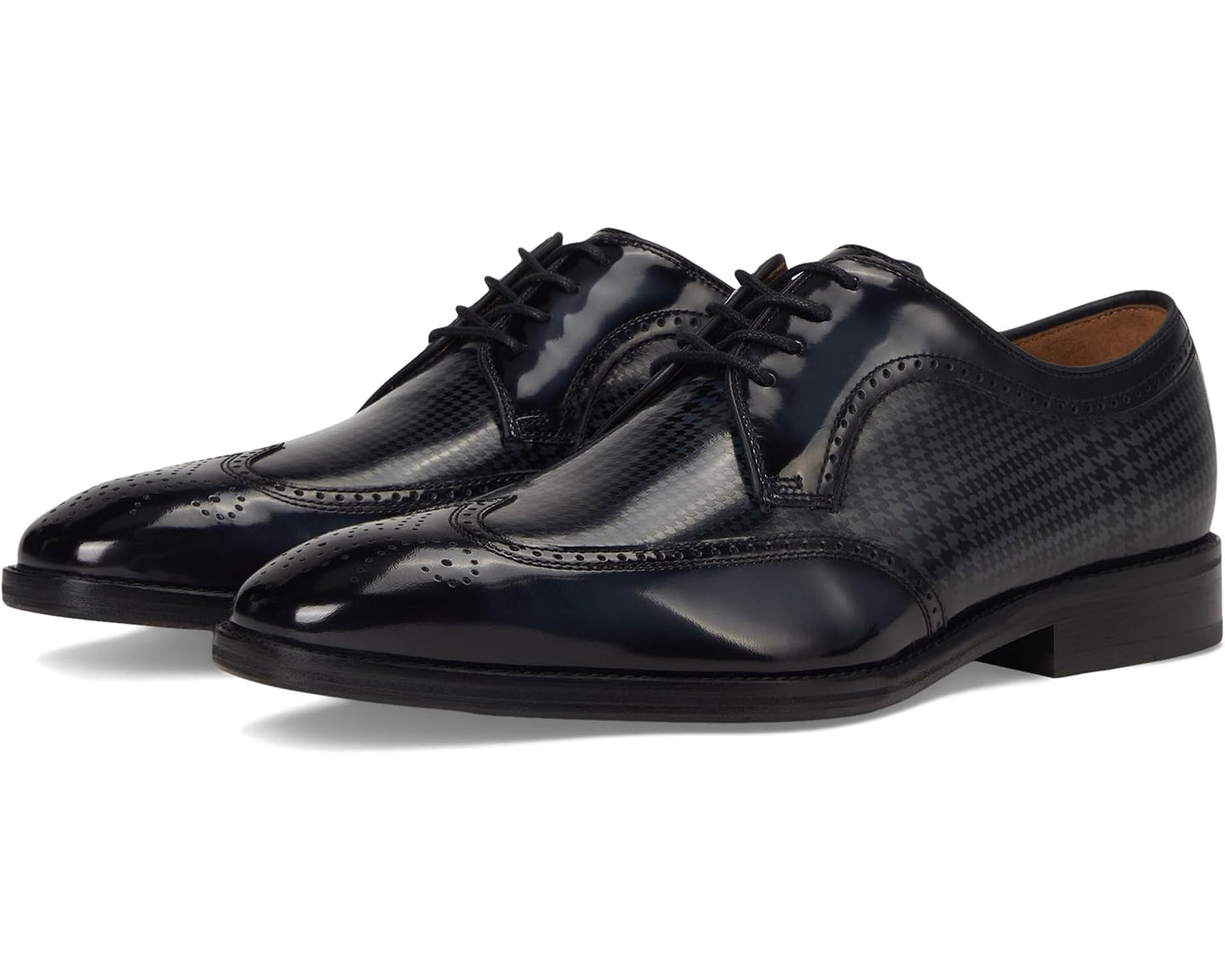 Men's Johnston & Murphy Sullivan Wingtip Black Brush-off Houndstooth Calfskin