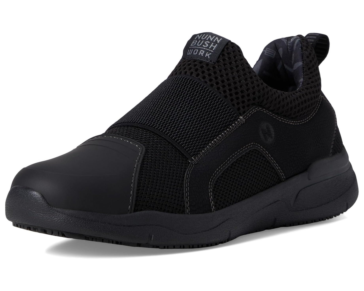 Men's Nunn Bush Grazie AP1 Work Slip-On Slip-Resistant Work Shoe EZ On Athletic Style Sneaker Black
