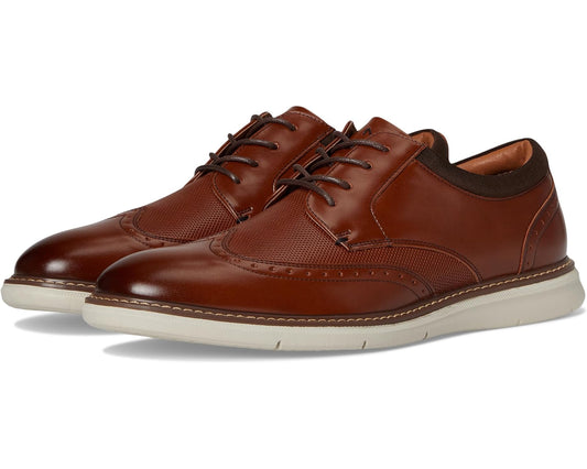 Men's Nunn Bush Chase 2.0 Wingtip Oxford Casual Contemporary Lace Up Cognac
