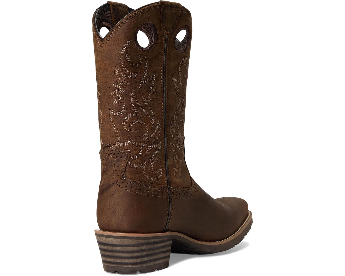Men's Ariat Hybrid Roughstock Square Toe Cowboy Boot Distressed Brown